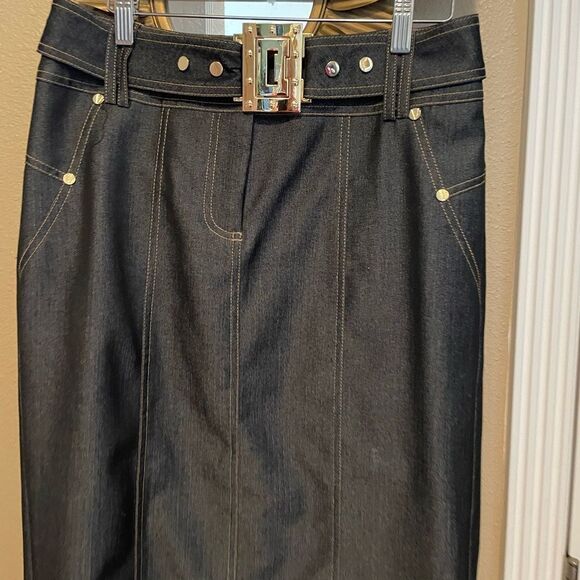 Cache Contour Collection Women’s Gold Buckle Gold Accents Pencil Skirt Size 10 - Picture 3 of 16